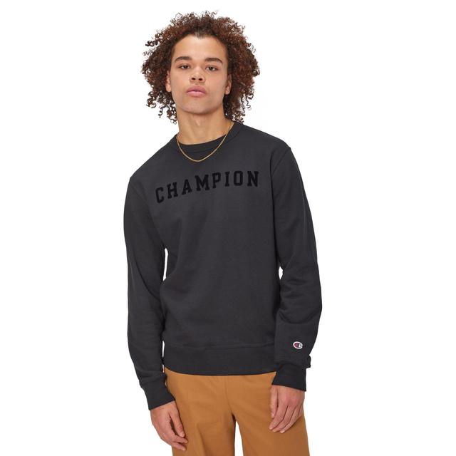 Mens Champion Powerblend Crewneck Sweatshirt, Block Logo Black M Product Image