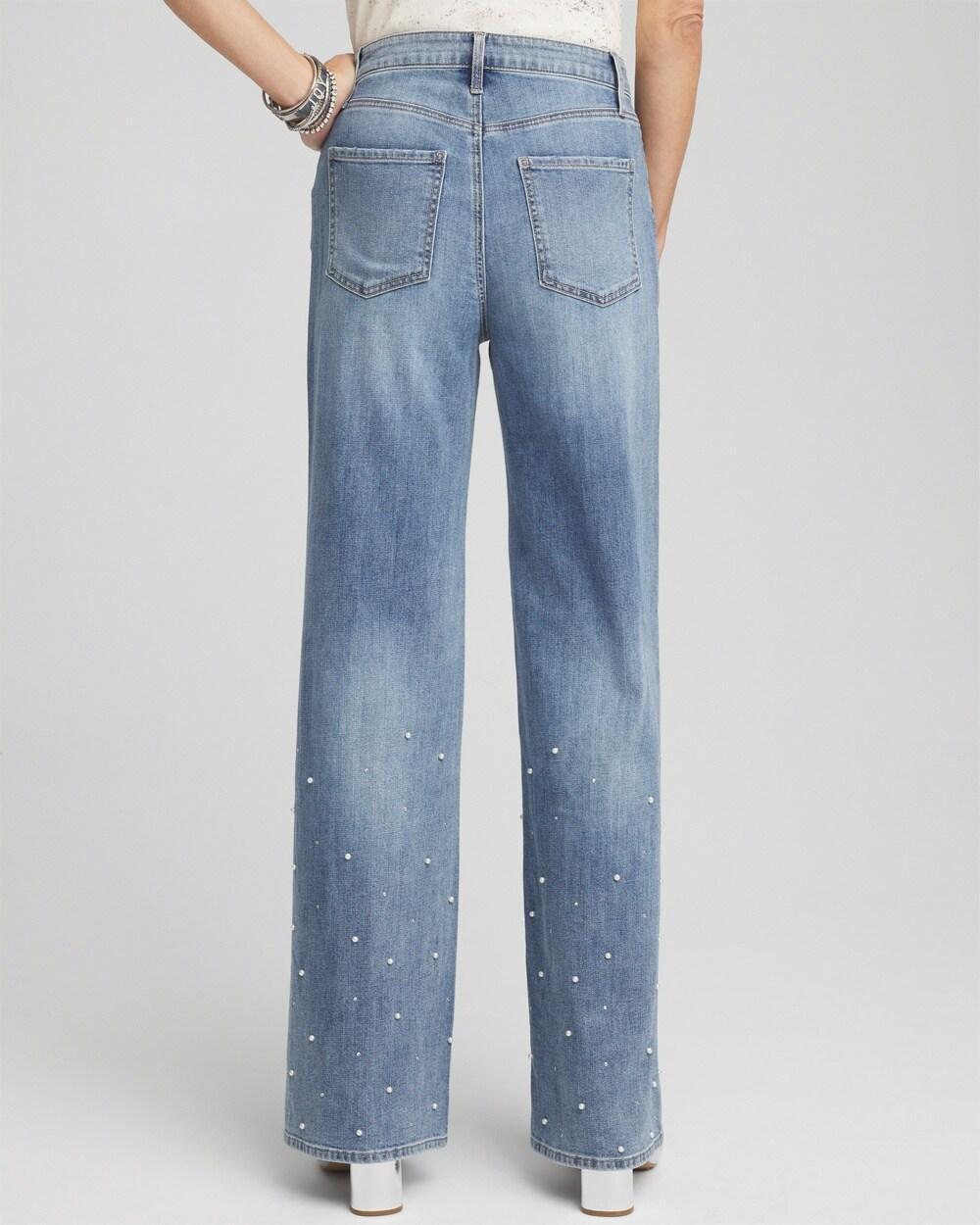 Pearl Embellished High Rise Wide Leg Jeans Product Image