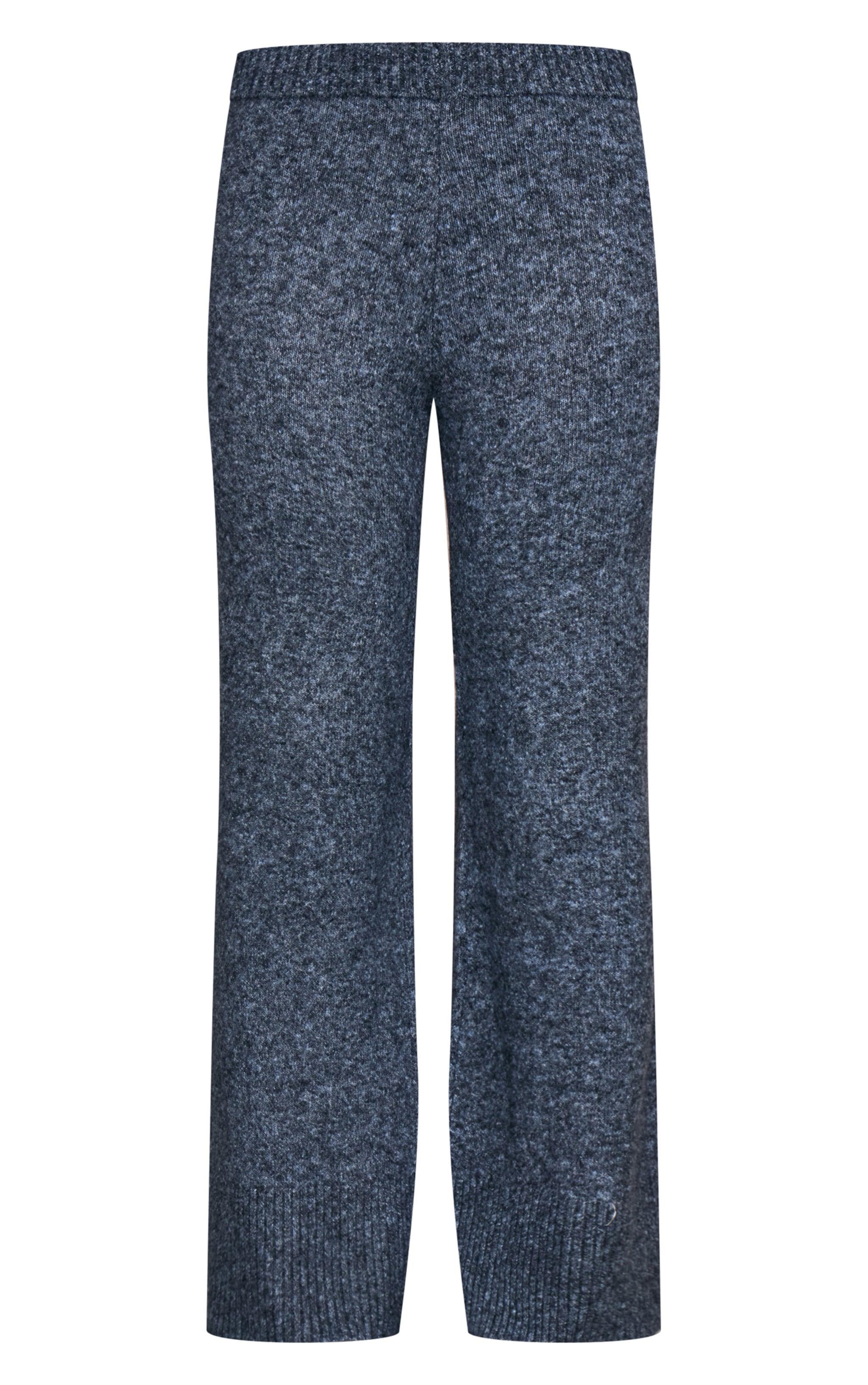  Charcoal Blue Luxe Knit  Wide Leg Pants Product Image