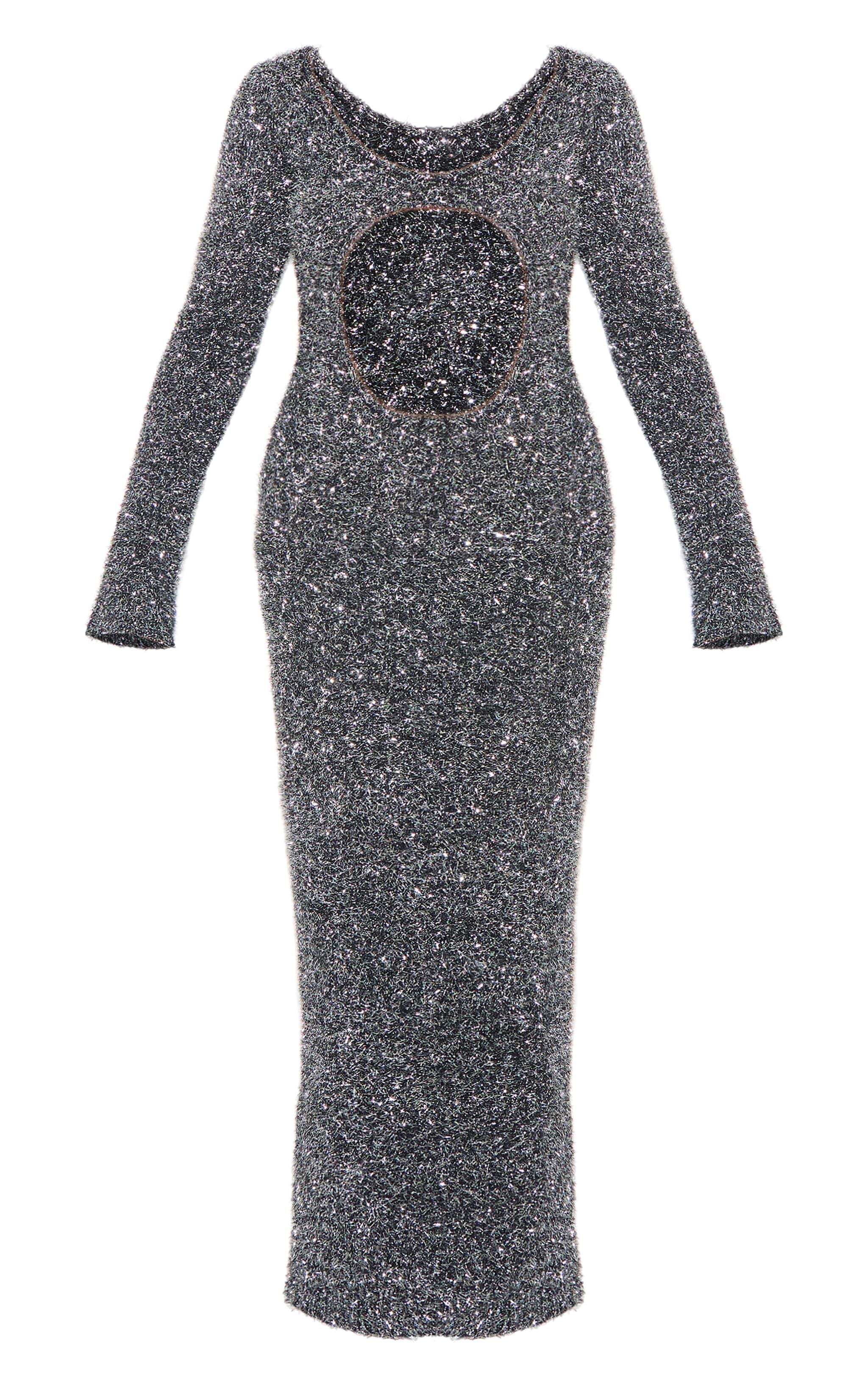 Charcoal Contrast Tinsel Knit Cut Out Detail Maxi Dress Product Image