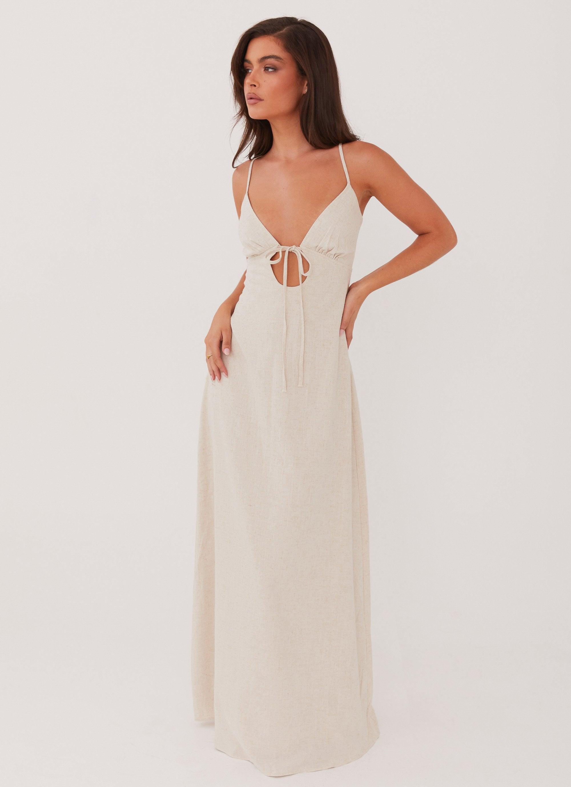 Flora Linen Maxi Dress - Oatmeal Product Image