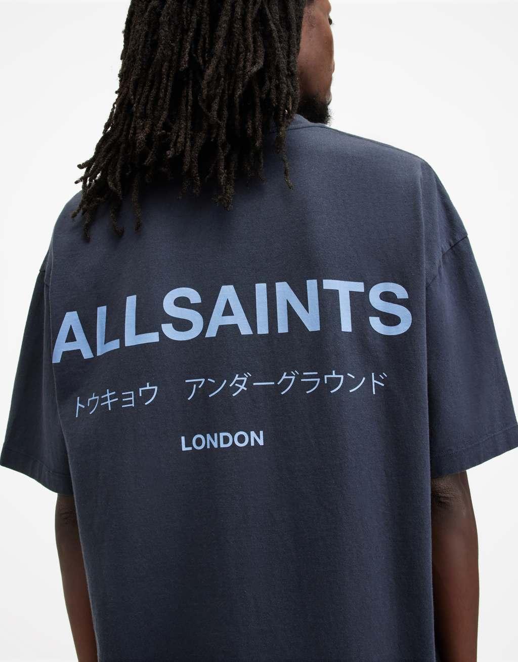 AllSaints Underground oversized t-shirt in ashy blue Product Image