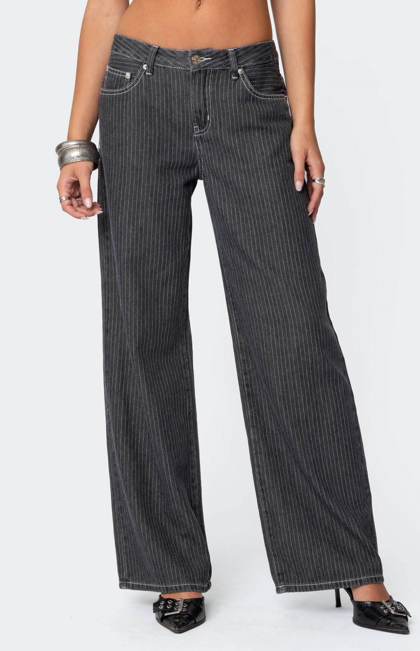 Edikted Womens Pinstripe Low Rise Jeans Product Image