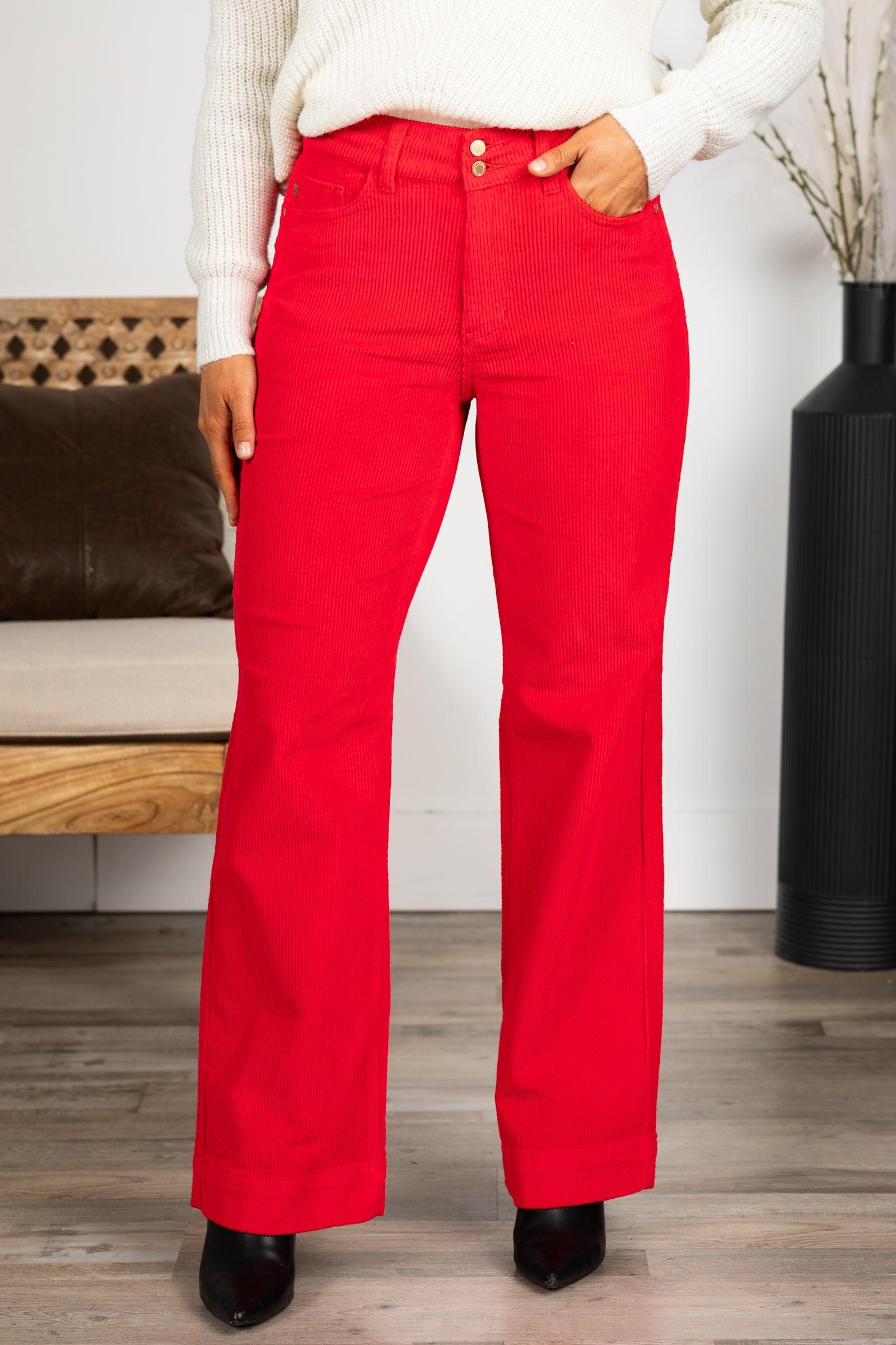 Judy Blue Red Corduroy Trouser Wide Pants Product Image