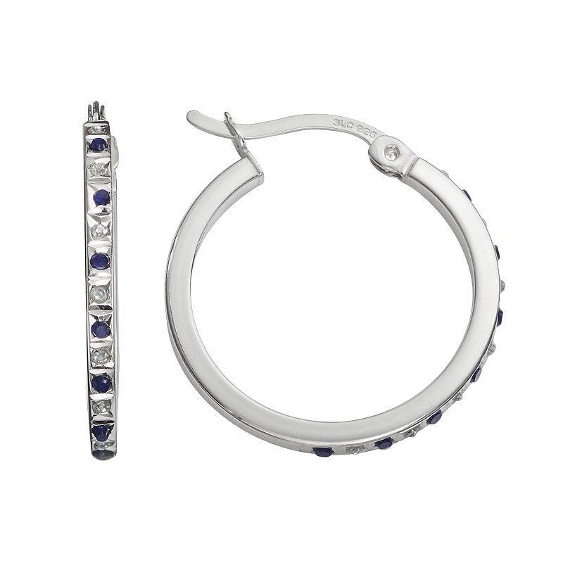 Diamond Mystique Platinum Over Silver Sapphire & Diamond Accent Hoop Earrings, Womens, White Product Image