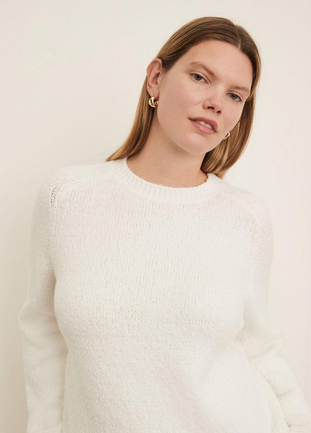 Womens Pebbled Crew Neck Sweater, Optic White, Size 1XL Vince Product Image