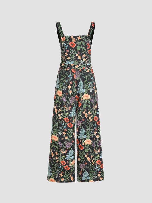 Lightweight Corduroy Floral Button Wide Leg Jumpsuit Product Image