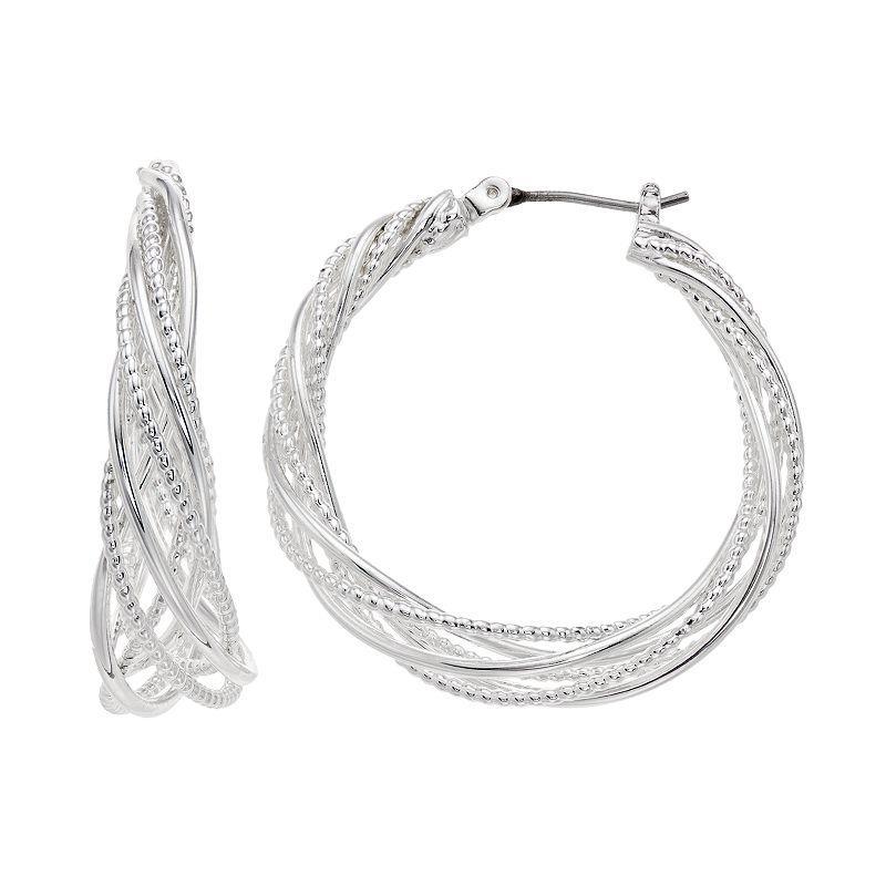 Napier Braided Hoop Earrings, Womens, Silver Tone Product Image