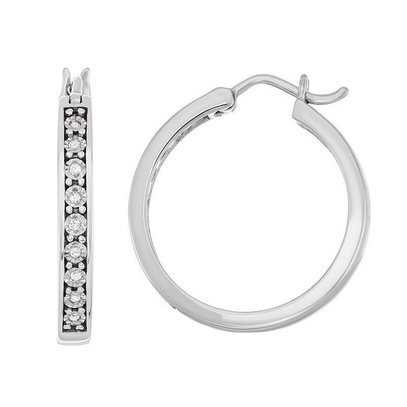 Sterling Silver Diamond Accent Illusion Plate Hoop Earrings, Womens Product Image