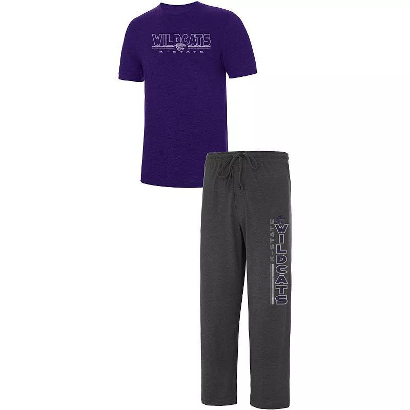 Mens Concepts Sport Heathered Charcoal/Purple Kansas State Wildcats Meter T-Shirt & Pants Sleep Set Product Image