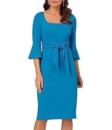 Adrianna Papell Stretch Square Neck 34 Bell Sleeve Tie Front Dress Product Image