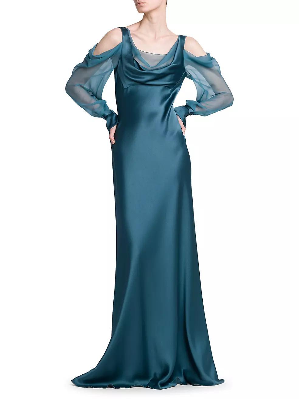 Off-The-Shoulder Satin & Chiffon Gown Product Image