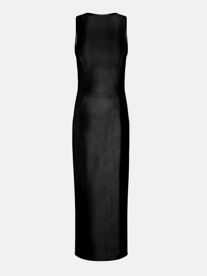 Sleeveless black drappé pression dress Product Image