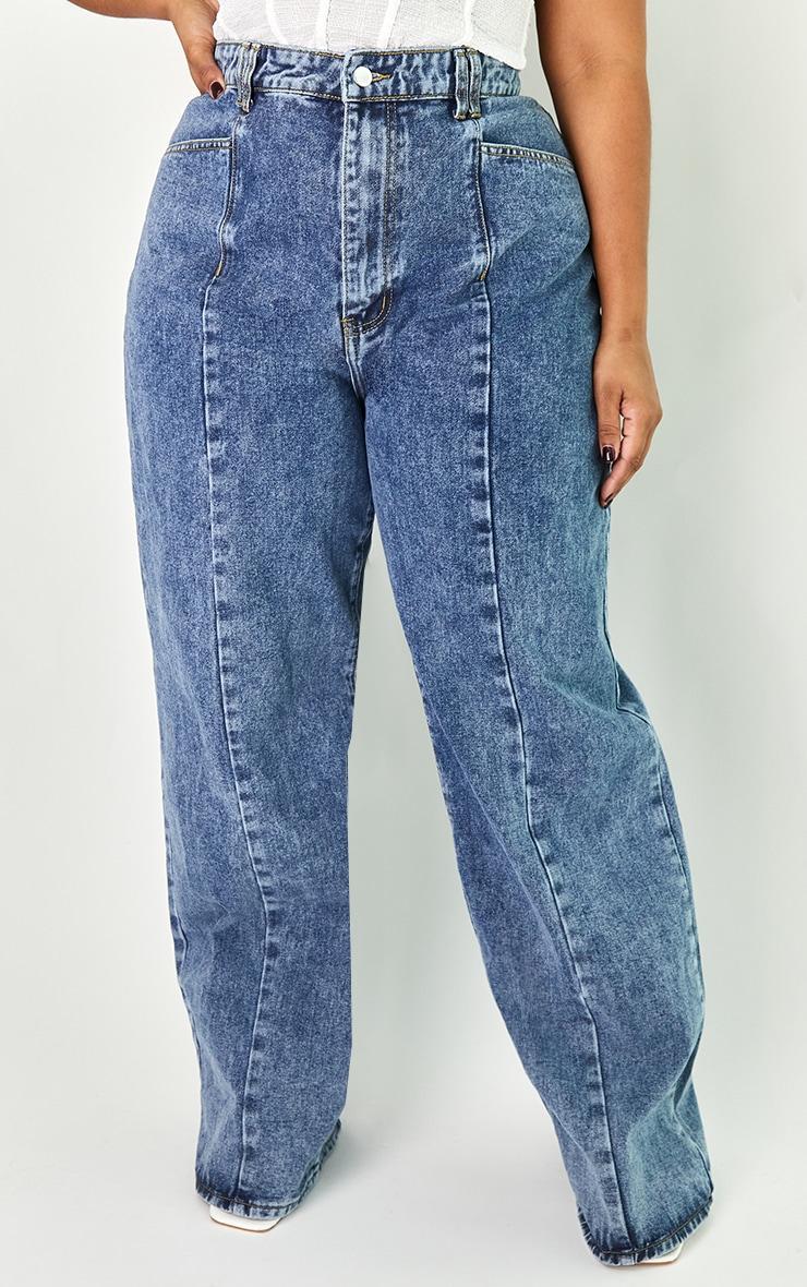 Plus Vintage Wash Seam Front Wide Leg Jeans Product Image