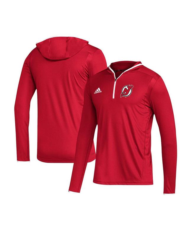 Mens adidas New Jersey Devils Team Long Sleeve Quarter-Zip Hoodie T-Shirt Product Image