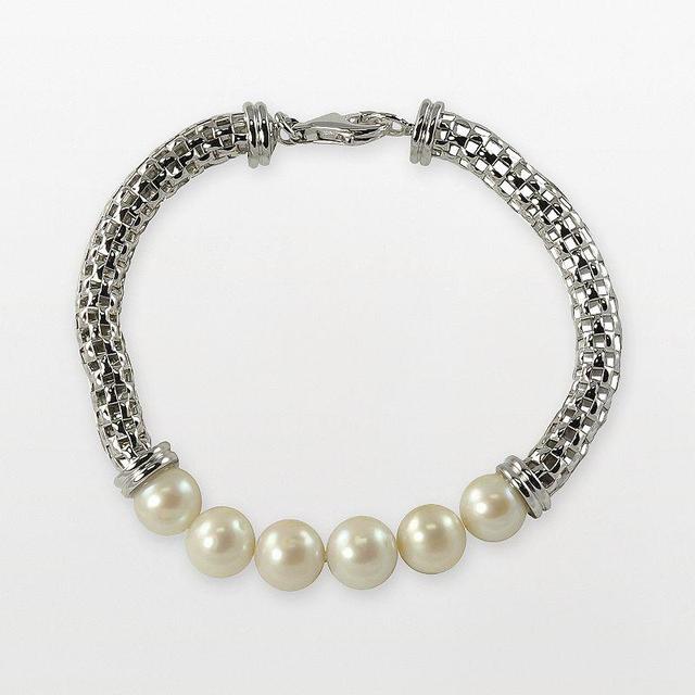 Sterling Silver Freshwater Cultured Pearl Mesh Chain Bracelet, Womens Product Image