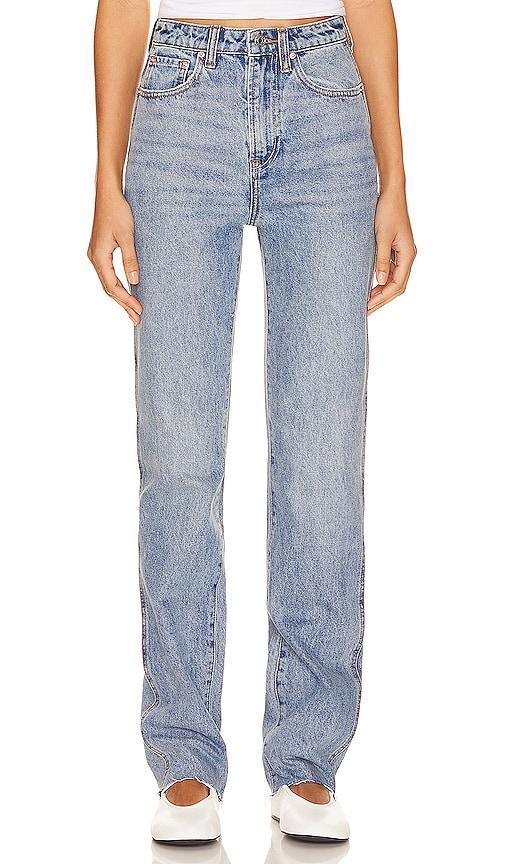 GRLFRND Sara Super High Rise Straight in Wave Hill - Blue. Size 23 (also in 24, 31, 32). Product Image