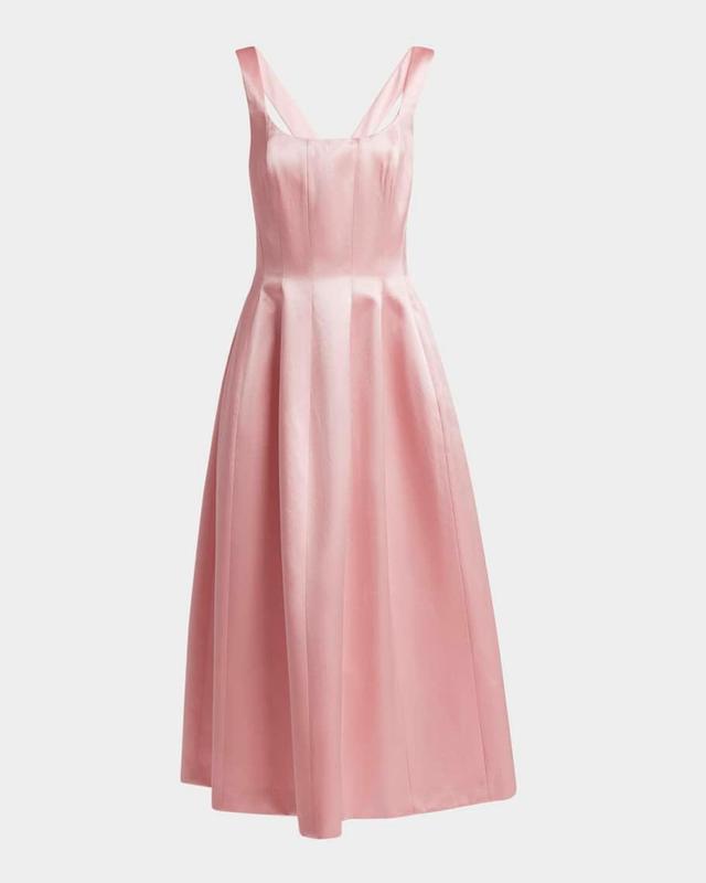 Square-Neck Sleeveless Satin Midi Dress Product Image