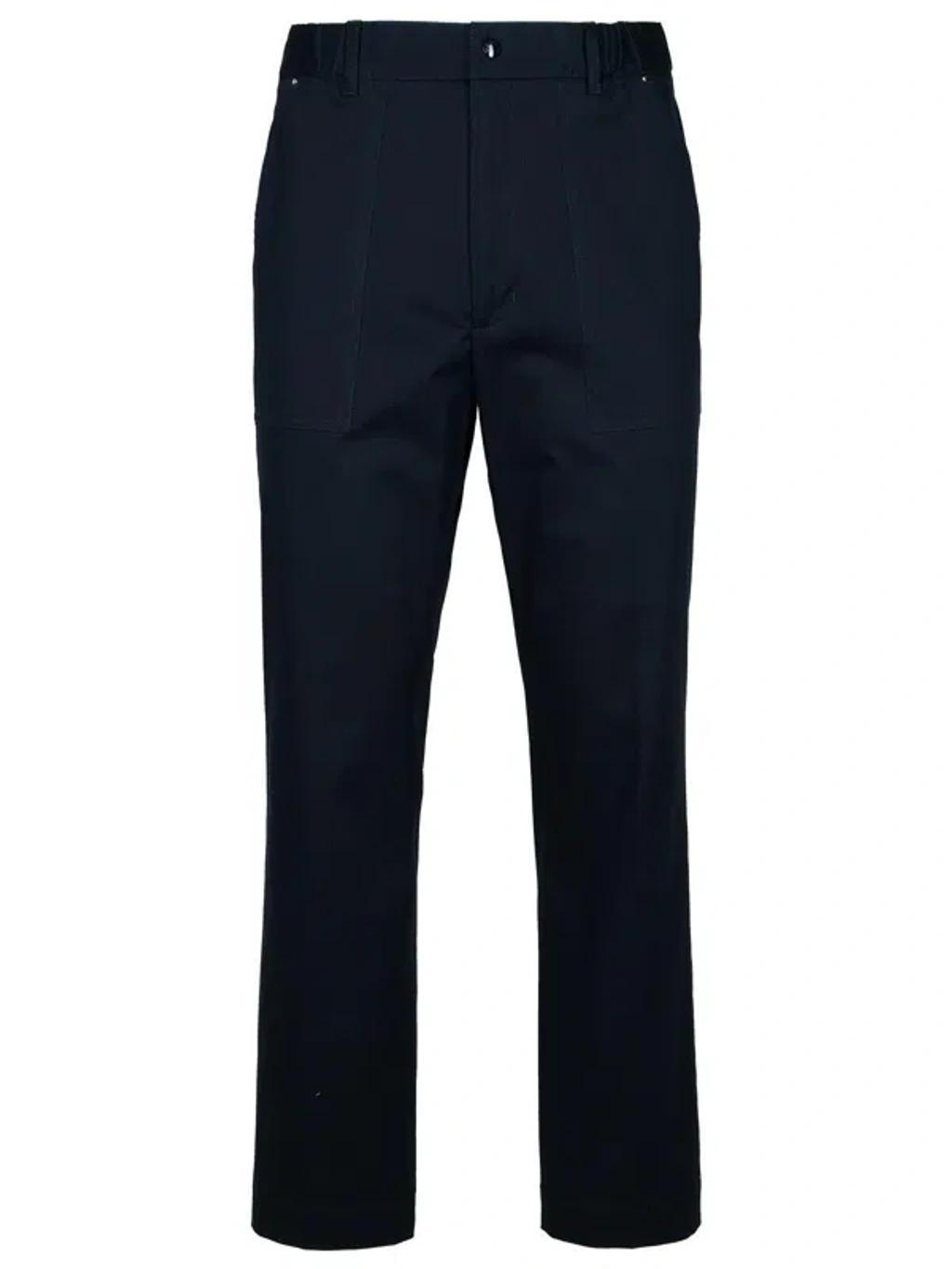 MONCLER Navy Cotton Trousers In Blue Product Image