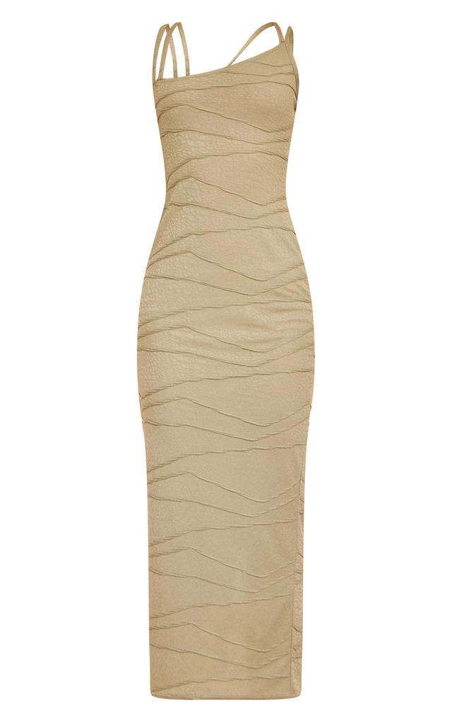 Khaki Textured Double Strap Midaxi Dress Product Image