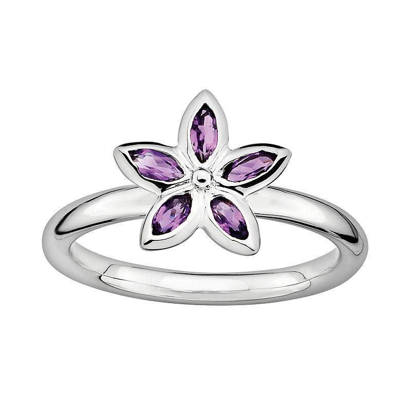 Stacks & Stones Sterling Silver Amethyst Flower Stack Ring, Womens Purple Product Image