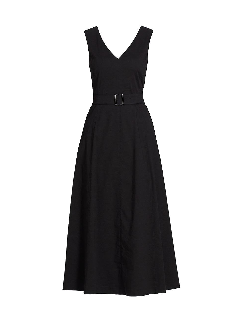 Womens Belted Linen-Blend Midi-Dress Product Image