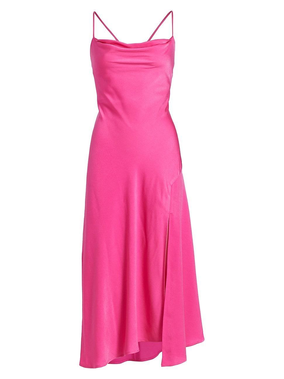 Womens Gaia Satin Draped Midi-Dress Product Image