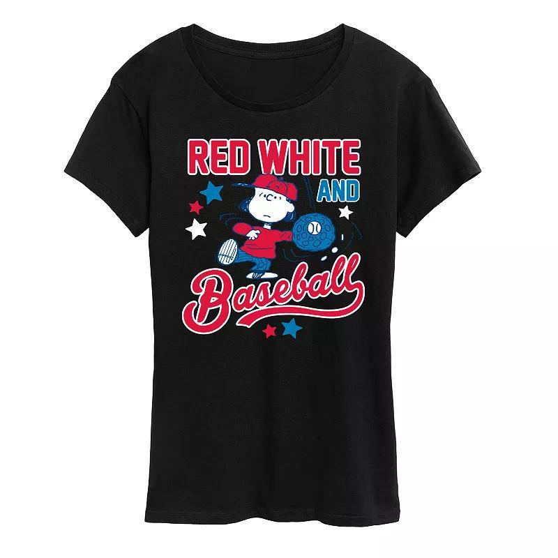 Womens Peanuts Lucy Red White Baseball Graphic Tee Blue Product Image