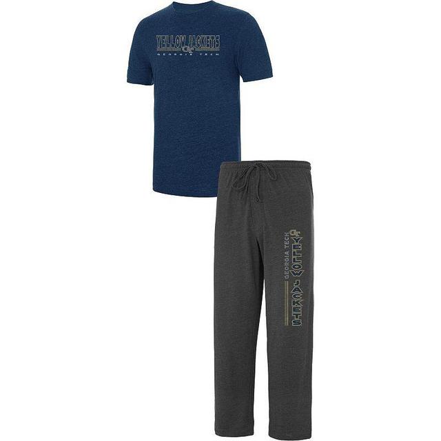 Mens Concepts Sport Heathered Charcoal/Navy Georgia Tech Yellow Jackets Meter T-Shirt & Pants Sleep Set Product Image