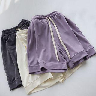 Drawstring Waist Plain Sweat Shorts Product Image