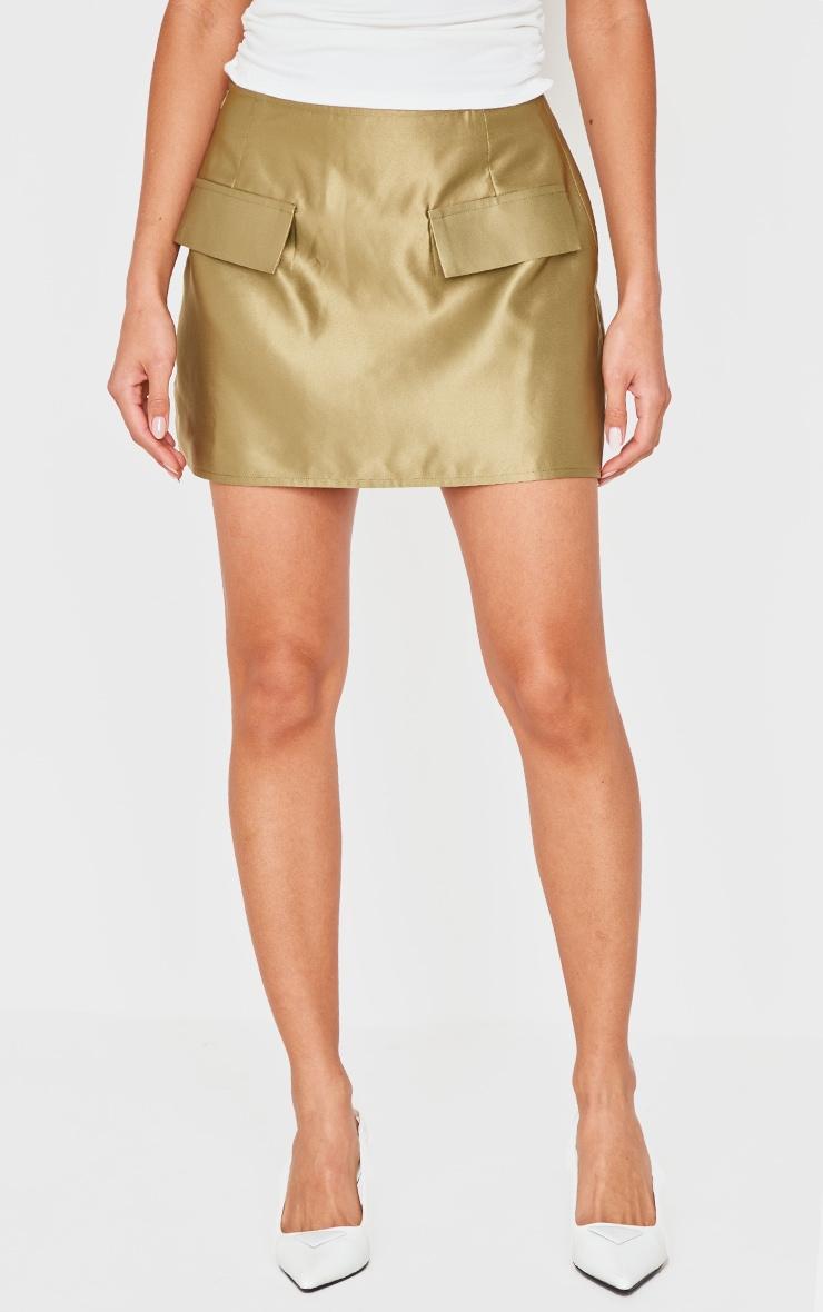 Olive Structured Woven Pocket A Line Skirt Product Image