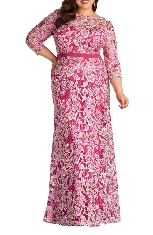 Womens Three-Quarter-Sleeved Embroidered Lace Gown Product Image