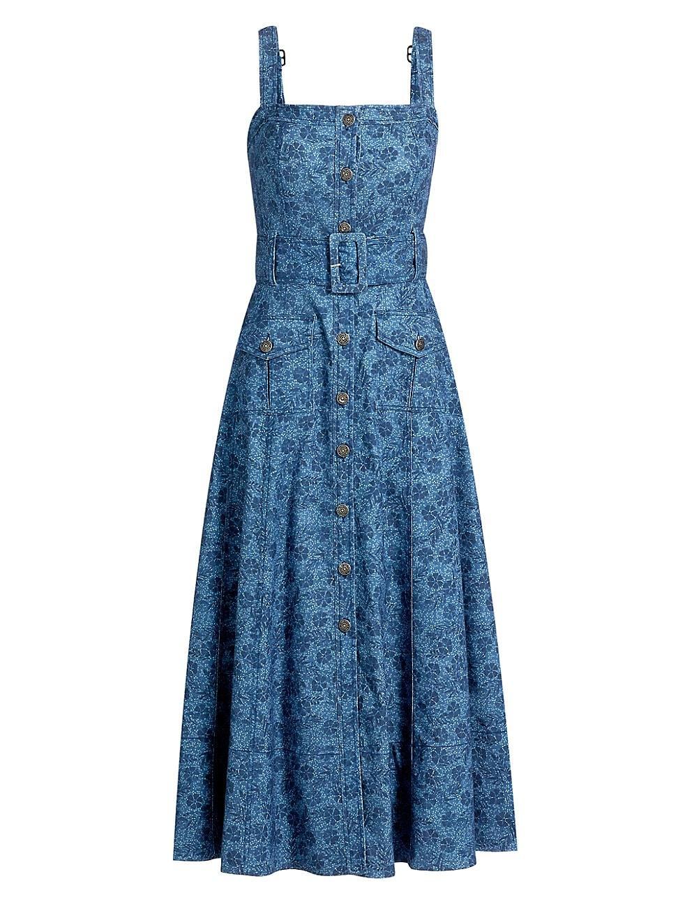 Womens Vega Floral Denim Fit-N-Flare Midi-Dress Product Image