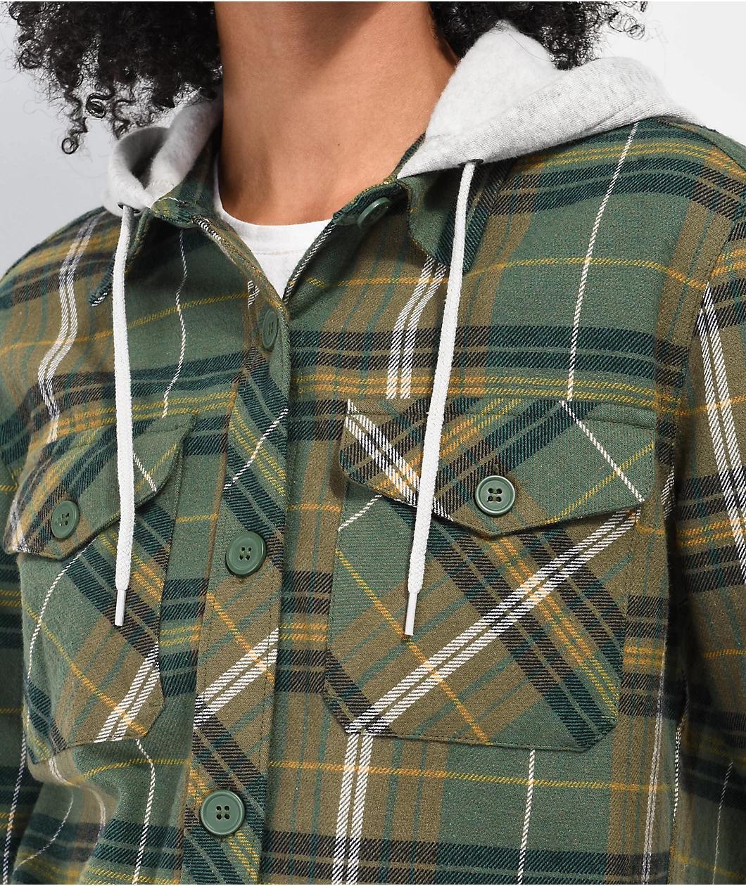 Empyre Holly Yin Yang Green & Grey Hooded Flannel Shirt Product Image