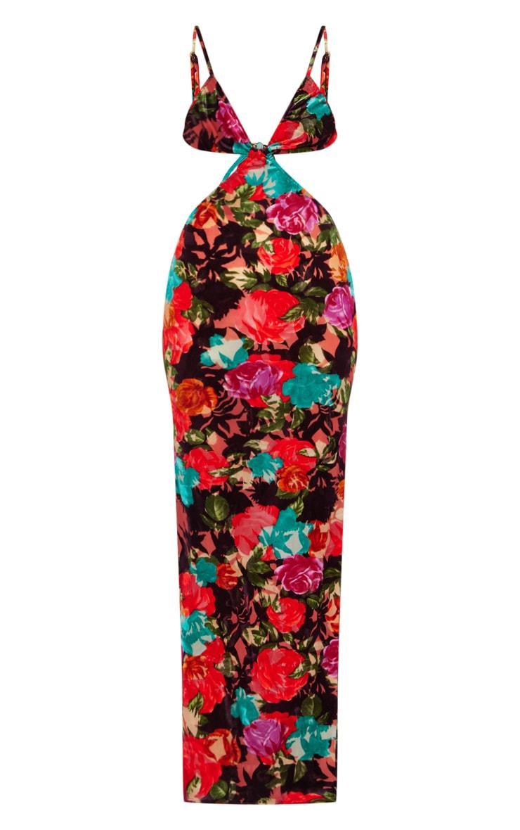 Multi Floral Devore Cut Out Strappy Maxi Dress Product Image