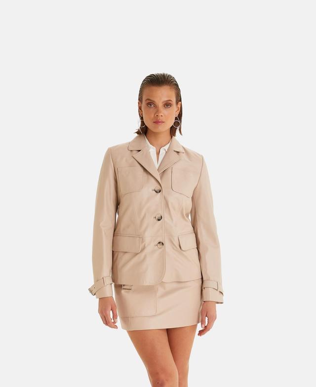 Furniq Uk Womens Genuine Leather Jacket Safari Beige - Beige Product Image