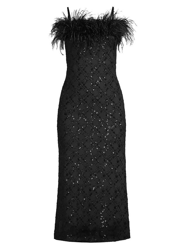 Lucca Beaded Feather-Embellished Midi-Dress Product Image