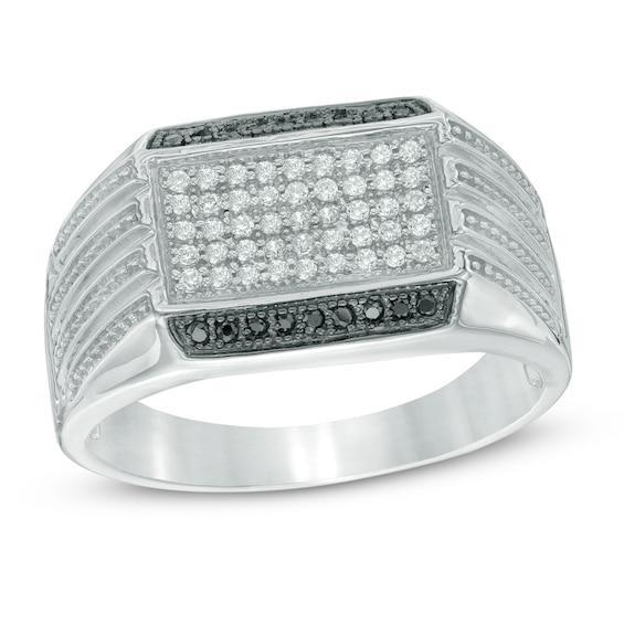 Men's 1/3 CT. T.w. Enhanced Black and White Diamond Ring in 10K White Gold Product Image