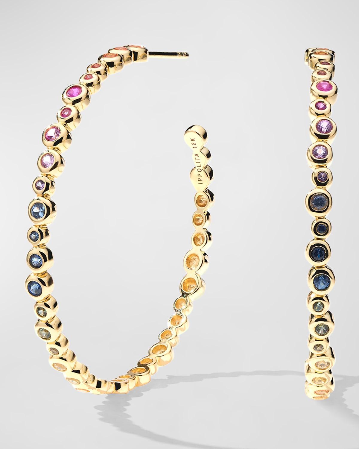 Womens Stardust 18K Yellow Gold & Sapphire Rainbow Hoop Earrings Product Image