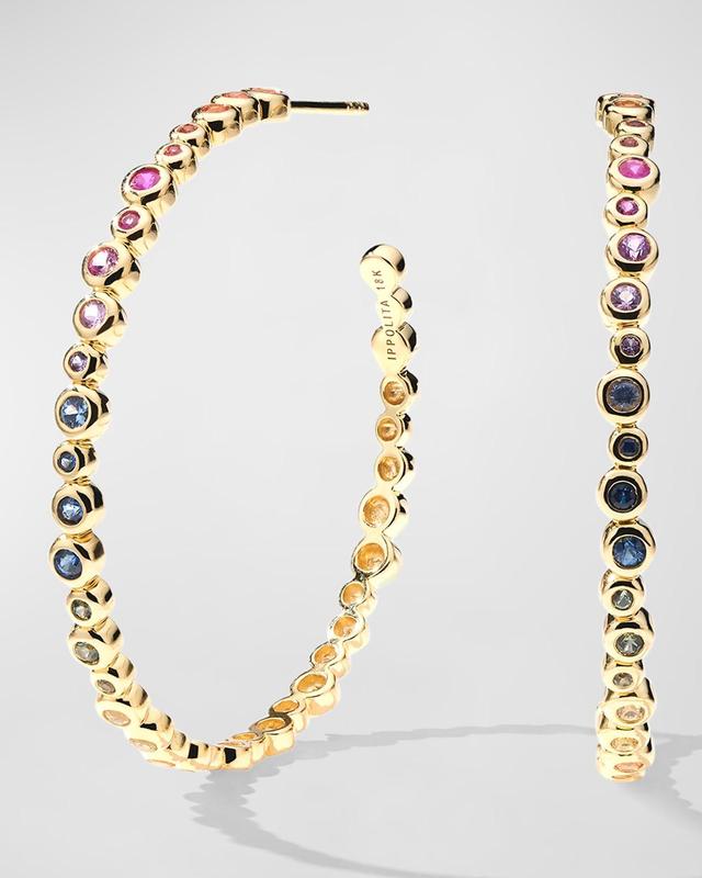 Womens 18K Yellow Gold & Sapphire Rainbow Hoop Earrings Product Image