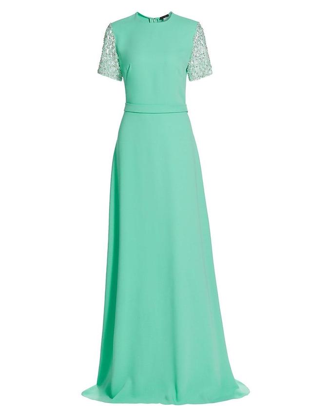 Womens Crepe Embellished Short-Sleeve Gown Product Image