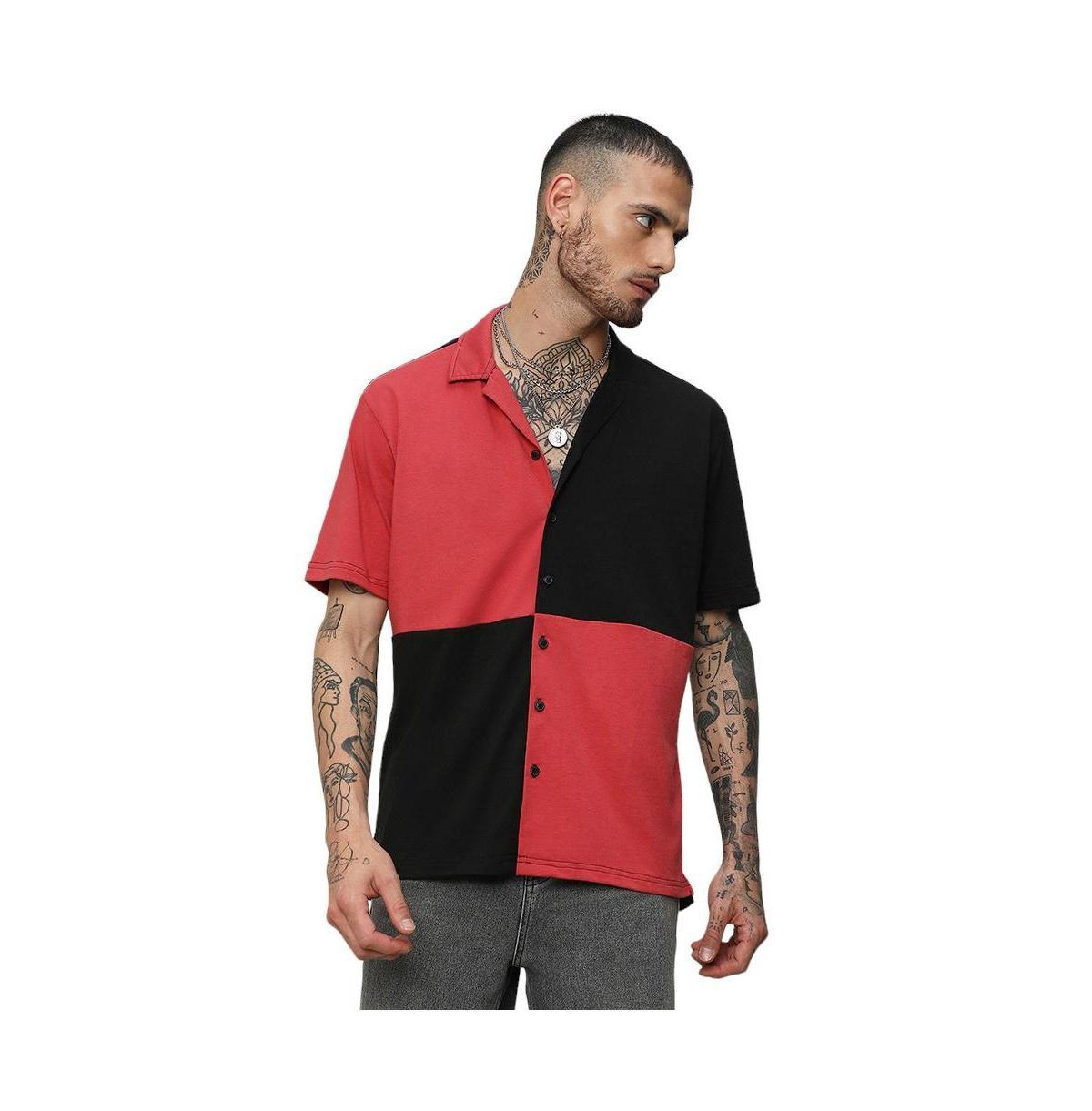 Campus Sutra Mens Crimson Red & Jet Black Maxi Checkers Shirt Product Image