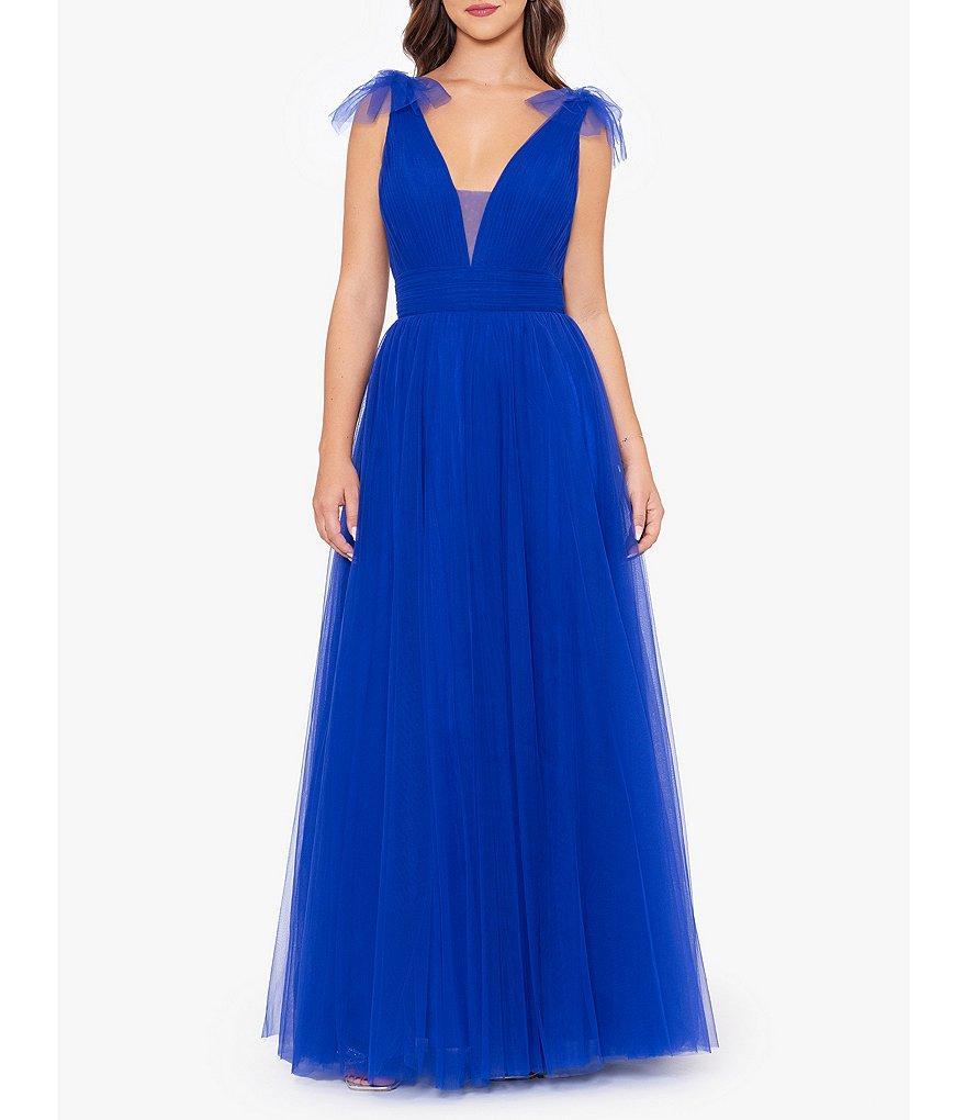 Betsy & Adam Tulle V Neckline Sleeveless Ball Gown Product Image