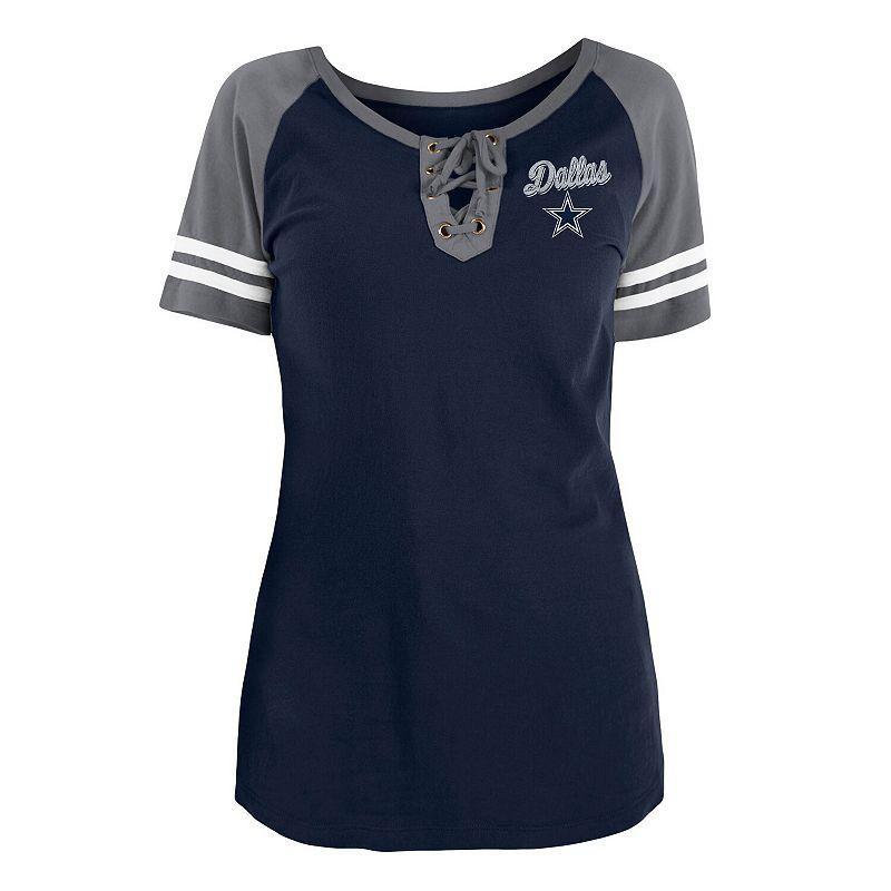 Womens New Era Navy Dallas Cowboys Team Logo Lace-Up Raglan T-shirt Product Image