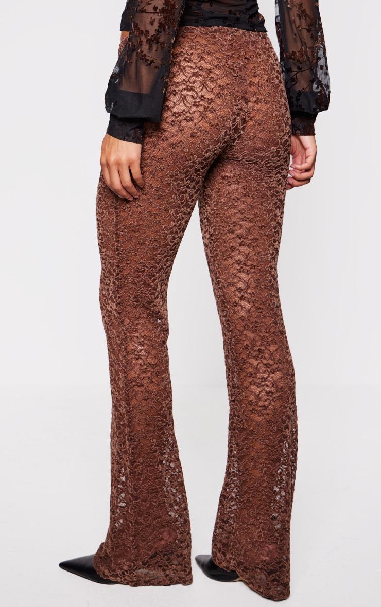 Brown Velvet Lace Flared Pants Product Image