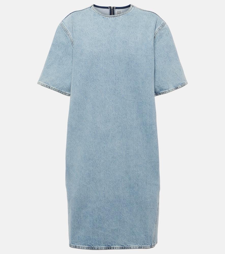 Denim Trapeze Midi Dress In Blue Product Image