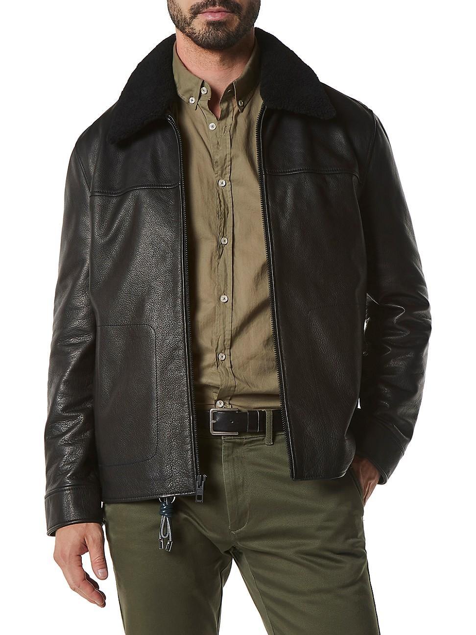 Mens Truxton Waxed Leather Shearling Trim Jacket Product Image