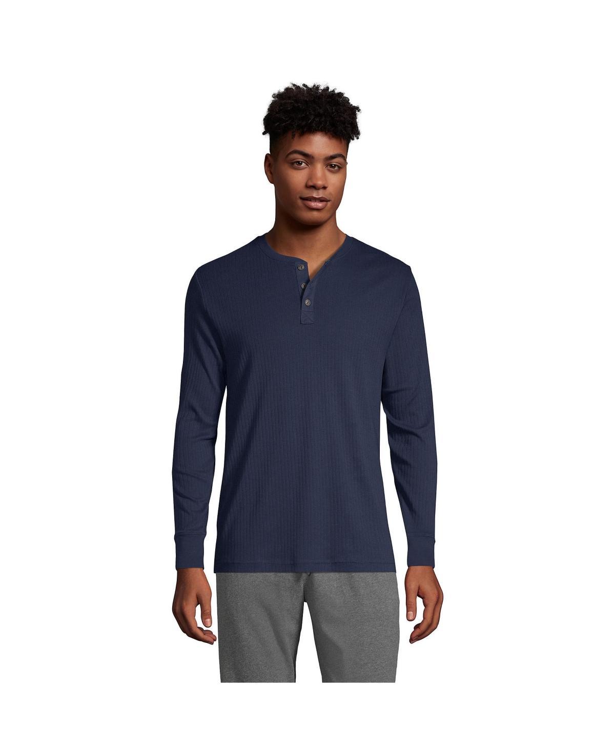 Big & Tall Lands End Knit Ribbed Pajama Henley, Mens Product Image