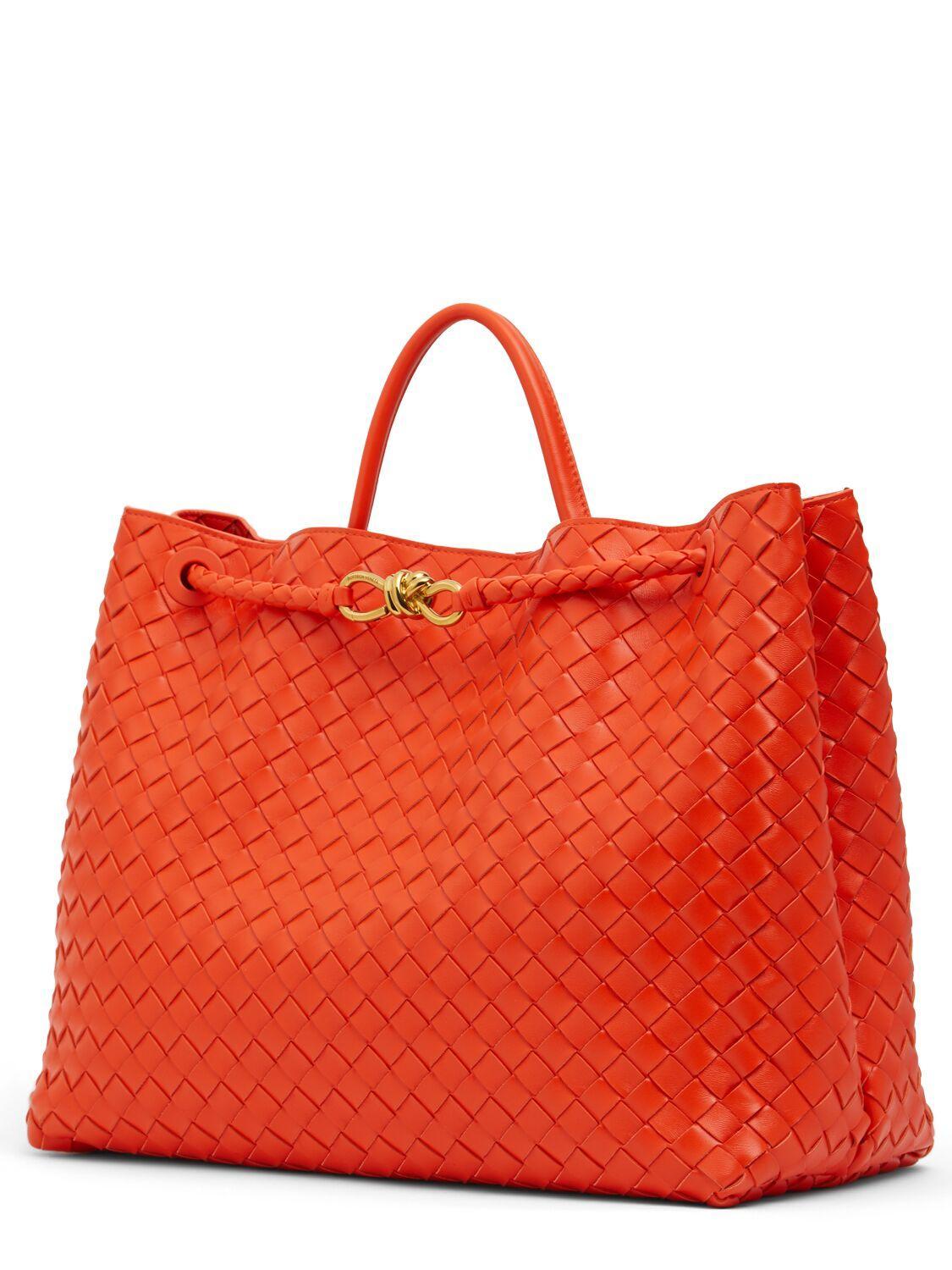 Large Andiamo Leather Top Handle Bag In Orange Product Image