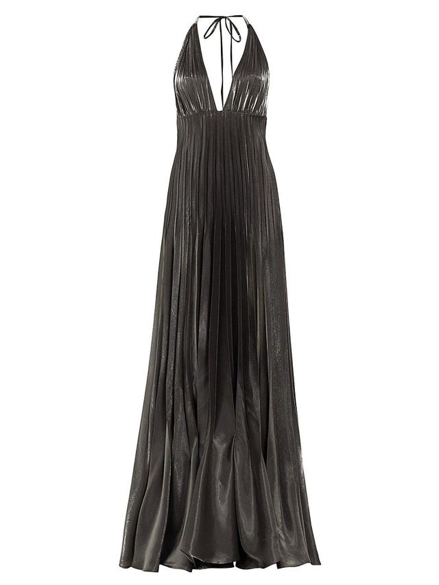 Womens Satin Pleated Halter Gown Product Image